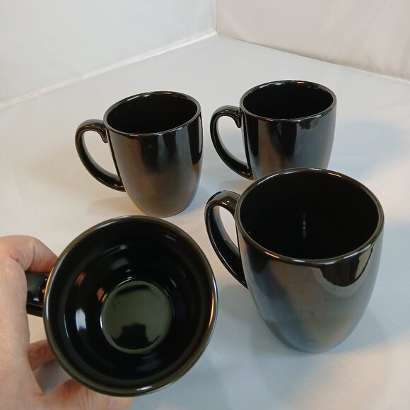 Set of 4 Corning Corelle Black Coffee Mugs – Vintage Stoneware Cups - Picture 3 of 4